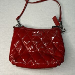 Coach Poppy Mini Crossbody bag in red, quilted, patent leather, double hang tags